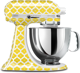 yellow and white kitchen aid mixer